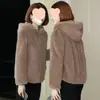 Jaqueta Curta de Fleece Coral para Mulheres, Novo Estilo Outono e Inverno 2025, Jaqueta Pijama Aconchegante com Capuz para Tamanhos Pequenos, Tamanhos Grandes, Efeito Emagrecedor