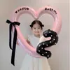 Balão de Coração Vazado de 40 polegadas Menina Laço Rosa Balão de Número Decoração Arranjo de Aniversário de Crianças de Um Ano