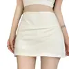 Falda pantalón de yoga negra de verano de cintura alta con abertura lateral para mujer, anti-exposición, diseño americano, minifalda deportiva bodycon de línea A