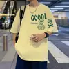Camiseta Holgada de Manga Corta para Hombre, Estilo Americano Retro con Estampado de Oso, Marca de Moda, Cinco Puntos, Talla Grande, para Verano
