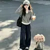 Traje Rayado para Niña Ropa de Otoño 2026 Nuevo Estilo Conjunto Elegante Estilo Coreano para Niña Primavera Otoño Pantalones de Pierna Ancha Conjunto de Dos Piezas