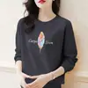 2025 Nuevo Suéter de Cuello Redondo Estampado para Mujer Top Delgado Holgado Casual de Manga Larga Cómodo Estilo Perezoso Chaqueta