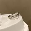 Anel de luxo leve com arco aberto para mulheres, design de ponta, estilo frio, diamante, ajustável, simples