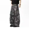 Pantalones de trabajo camuflados para hombre con bolsillos grandes, estilo primavera/otoño, marca trendy americana, gama alta, elegantes, corte holgado, pierna ancha, pantalones largos casuales