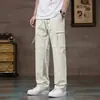 Pantalones Cargo Americanos para Hombre de Verano Finos de Seda de Hielo Secado Rápido Holgados Rectos Pierna Ancha Streetwear Casual Largos para Niños