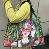 Sacola de Compras Dobrável com Grande Capacidade, Série Pintura a Óleo, Nova Estampa Digital de Desenho Animado, Sacola de Compras Portátil Ecológica