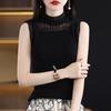 Lana Fina 2026 Primavera/Verano Nuevo Chaleco de Punto sin Mangas para Mujer, Corte Ajustado Corto, Cuello Semi Alto, Borde con Volantes
