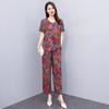Traje de Algodón para Mujeres de Mediana Edad y Mayores, Ropa Exterior de Moda Delgada para Verano, Conjunto de Dos Piezas de Manga Corta de Algodón y Seda Estilo Mamá