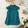 Cheongsam de Niña Ningli Estilo Chino de Verano Delgado Modelo Nuevo Vestido para Bebé Azul Hanfu Traje Tang Infantil