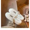 Mesmo Estilo de Miu~ Sapatos Mary Jane Planos com Laço Doce, Sapatos Individuais Quentes de Lã de Cordeiro, Sapatilhas Femininas