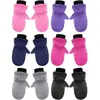 Nuevos guantes de esquí de invierno para niños, color liso, cálidos, engrosados, a prueba de viento, impermeables, antideslizantes, puño corto, guantes acanalados