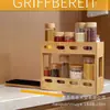 Estante de almacenamiento de condimentos de cocina de bambú mesa madera maciza doble capa condimento condimento palillos estante de almacenamiento