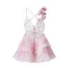 Estilo Europeu e Americano Amazon Aliexpress Popular Tendência de Moda Versátil Floral Cintura Marcada Alça Espaguete Vestido