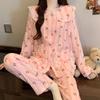Nova gola de boneca de renda de desenho animado algodão nuvem manga longa pijama feminino primavera outono inverno doce vento roupas de casa atacado