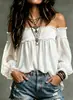 Outono/Inverno 2026 Nova Moda Transfronteiriça Amazon Wish Moda Feminina Europeia e Americana Cor Sólida Ombro a Ombro Casual Franzida Camisa Blusa