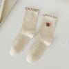 Calcetines para Mujer con Hilo y Animal Bordado con Borde de Oreja Calcetines a Media Pantorrilla Ins Estilo Coreano de Moda Lindo Dibujo Animado Pila Calcetines Blancos