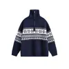 Suéter de Punto Fair Isle Americano con Media Cremallera para Hombre Otoño e Invierno Holgado Casual Pareja Jacquard Cuello Alto Suéter Superior