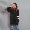 Nuevo Top de Algodón de Color Casual Holgado Talla Grande para Mujer, Cuello Redondo con Puntadas de Color Contrastante, Manga Larga, con Diseño de Cruz de Deseo Europeo y Americano, para Primavera y Verano