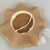 Chapéu de Sol de Palha Aba Larga com Laço de Renda Estilo Coreano para Mulheres Verão Proteção Solar Chapéu de Palha Praia Doce Chapéu de Pescador
