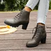 Botas de Moda de Tacón Grueso y Alto para Mujer, Estilo Nuevo de Otoño e Invierno, Punta Redonda, Cremallera Lateral, Tallas Grandes, Botas para Mujer de Comercio Exterior