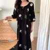 Estilo Nuevo 2026 Estilo Nacional Bata de Noche para Mujer, Verano Elegante y de Alta Gama Algodón Seda Ropa de Dormir, Nuevo Estilo Chino Vestido Largo de Algodón Seda para Vacaciones en la Costa