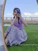 Falda floral morada de estilo Hepburn transfronteriza, estilo extranjero dulce para mujeres bajitas y altas, verano, venta al por mayor