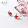 Nalan Plata de Ley S925 Estilo Navideño Simple Clip para Oreja de Reno Pendientes de Circonita Roja Granate G4302