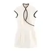 Lançamento de Verão 2026 Transfronteiriço Estilo Europeu e Americano Elegante Mini Vestido Slimming com Cós Acinturado e Acabamento Contrastante 2740/111
