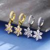 Brincos de Argola Florais com Diamantes Completos Luxo Leve TikTok Live Atacado Moda Coreana Brincos Florais de Zircônia de Seis Pétalas