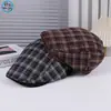 Moda Nova Casual Versátil Confortável Bico de Pato Artístico Retrô Elegante Estilo de Rua Xadrez Decorativo Boné para Frente