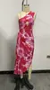 Moda de Verano para Mujer para Comercio Exterior, Estilo Europeo y Americano, Sitio Independiente, Aliexpress, Vestido de Tirantes Cruzados Plisado Estampado de Un Solo Hombro Sin Mangas Inspirado en Diseñador