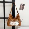 Bolso tote de piel suave estilo dulce y fresco con bolsillo transparente para mujer, puede llevar muñecas, cierre de cordón, bolso de hombro de gran capacidad