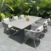 Conjuntos de mesa e cadeira para exterior, móveis de corda trançada para pátios e jardins, móveis de exterior à prova d'água e resistentes ao sol, móveis criativos de estilo nórdico para lazer, conjuntos de mesa e cadeira duráveis e resistentes ao sol