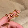 Anillo Abierto de Flor con Goteo de Aceite Chapado en Oro Real de 18K Circonita Estilo Vintage Anillo para Dedo Índice Joyería de Lujo Ligero de Gama Alta