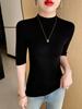 Suéter Delgado de Lana Peinada para Mujer Cuello Medio Alto Sin Costuras de Una Pieza Tejido Camiseta Base Primavera y Verano Nuevo Ajustado Manga Larga