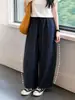 Pantalones de Mezclilla de Pierna Ancha para Mujer Otoño e Invierno, Cordón Ajustable, Corte Holgado, Pantalones Adelgazantes de Abuela, Tallas Grandes, Que Cubren la Cadera, Ajuste Relajado, Azul Oscuro, Pantalones Cortos