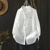 Camisa Blanca Bordada con Letras Simples Transfronteriza Europea y Americana para Mujer, Corte Holgado, Adelgazante, Versátil, Elegante Camisa de Manga Larga