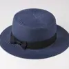Sombrero de Sol de Verano Estilo Coreano para Madre e Hija con Lazo Ala Plana Protección Solar Sombrero de Paja Exterior Plano Plegable Sombrero de Sol