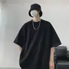 Camiseta de algodão grossa com ombros caídos para estudantes, cor sólida, camiseta solta masculina, verão, casual, para corrida, absorvente de suor, manga curta, basquete, meia manga
