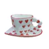 Taza de Café Estilo Pastoral Juego de Taza y Platillo para Café Taza con Mango de Corazón Creativo Taza de Agua con Forma de Corazón