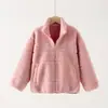 Chaqueta de forro polar para niña, nuevo estilo otoño/invierno, engrosada para abrigar, con cuello alto y cierre de cremallera, top de lana de cordero para niños, ropa para niños