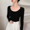 Sentido del diseño~Nuevo suéter de cachemir con cuello en U grande de nicho Otoño/Invierno para mujer, ajuste ceñido, suéter interior, tejido de punto base suave y pegajoso