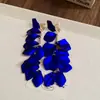 Pendientes Irregulares en Forma de Abanico Plegado Geométrico Azul Aguja de Plata Pendientes de Lujo Ligero de Gama Alta Pendientes de Moda de Nicho Venta al por Mayor