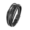 Pulseras de Cuero Europeas y Americanas, Joyería Simple Retro de Comercio Exterior, Pulseras Trenzadas Multicapa, Pulseras Magnéticas de Aleación Populares para Hombre