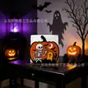 Porta-guardanapos de abóbora de Halloween em madeira, um sinal decorativo assustador para mesa apresentando caveiras, lápides, morcegos e luas crescentes