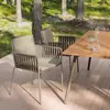 Mesa e Cadeiras Externas Pátio Jardim ao Ar Livre Lazer Cadeiras de Rattan Terraço de Vila Externa Mesa de Jantar em Teak Importado Conjunto