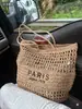 Bolsa de Palha com Bordado de Letra em um Ombro, Nova Bolsa de Palha Oca de Grande Capacidade, Bolsa de Palha Trançada, Bolsa de Praia para Férias, Bolsa Feminina Versátil