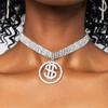 Collar colgante ins europeo y americano collar de dólar con diamantes de imitación letra hip hop símbolo USD cadena de clavícula punk choker de moda
