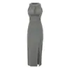 Saia Midi Sexy com Fenda Hot Girl, Saia Bodycon para Mulheres com Efeito Emagrecedor Francês, Vestido Longo com Bojo e Alças Halter