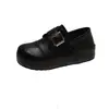Zapatos de mujer estilo Birkenstock de piel de vaca suave, suela gruesa, aumento de altura de 5 cm, punta redonda, zapatos pequeños de cuero estilo JK universitario, zapatos negros para el trabajo.
